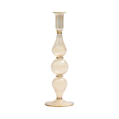 Kim Seybert Glass Candle Holder Ripple Champagne