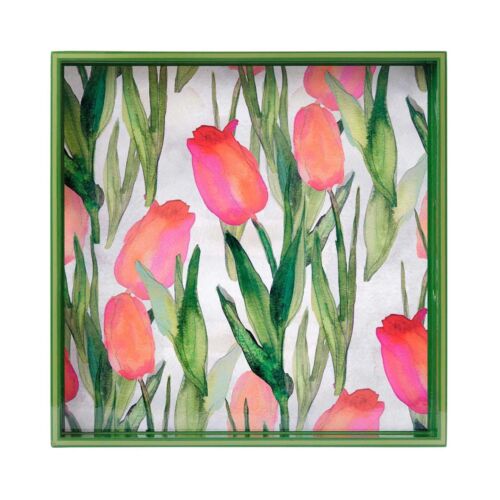 Lacquer Square Tray Pink Tulips