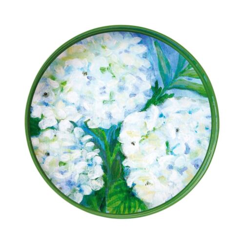 Lacquer Round Tray White Hydrangeas