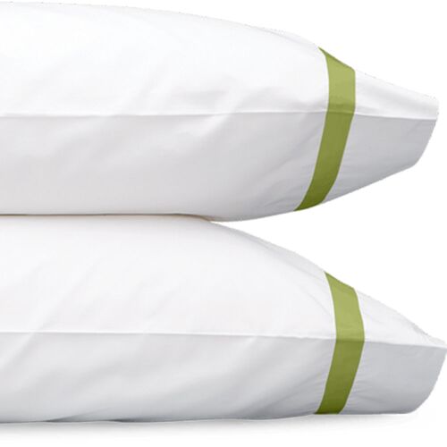 Matouk Lowell White & Grass King Pillowcase/Pair - 21x41"