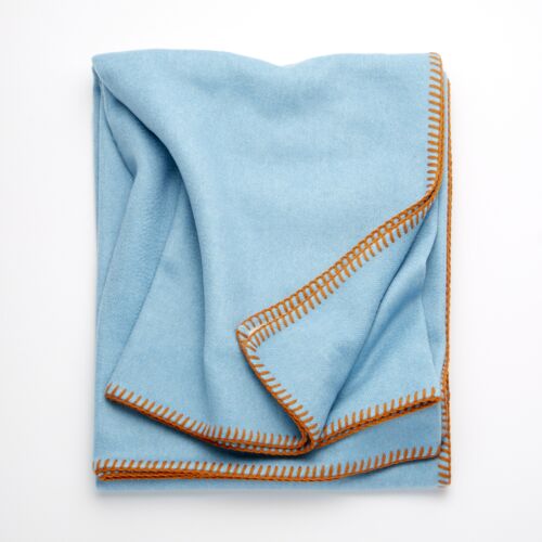 Biella Whipstitch Aqua & Tangerine Cashmere Throw 