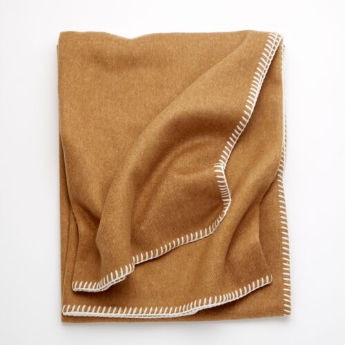 Biella Whipstitch Camel & Bianco Cashmere Throw 