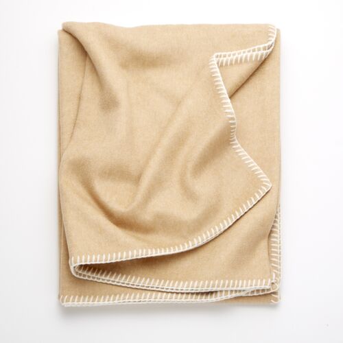 Biella Whipstitch Light Tan & Bianco Cashmere Throw 