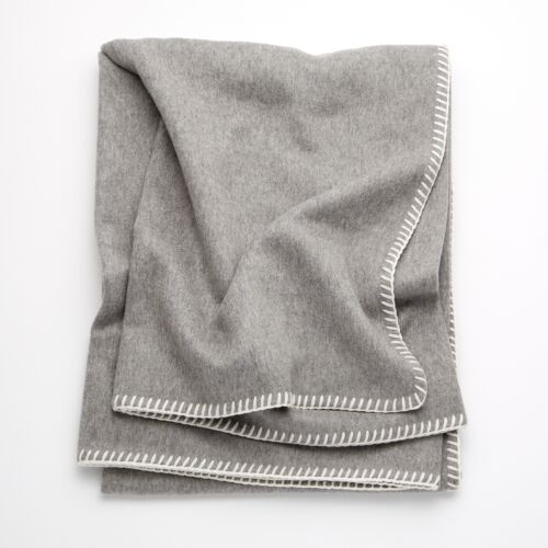 Biella Whipstitch Souris Grey  & Bianco Cashmere Throw 