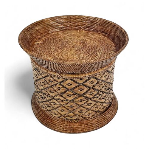 Matahari Rattan Antique Brown Pagan Round Motif Side Table