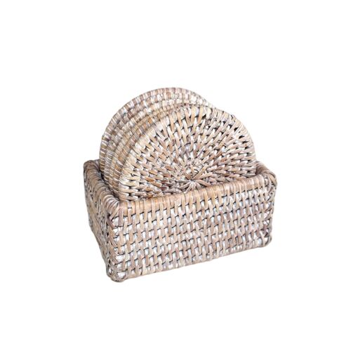 Matahari Rattan Whitewash Coaster Box Set/6