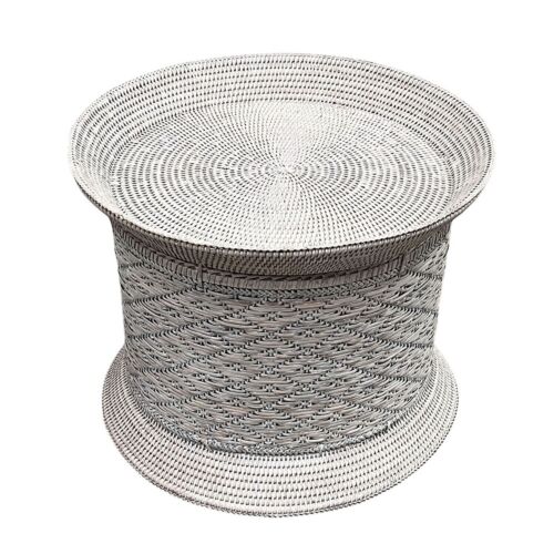 Matahari Rattan Whitewash Pagan Round Motif Side Table