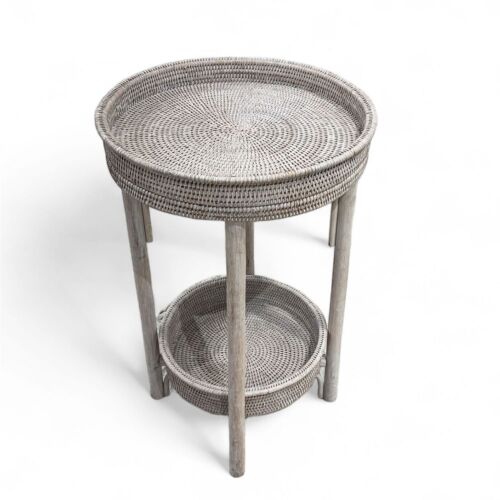 Matahari Rattan Whitewash Side Table with Removable Tray