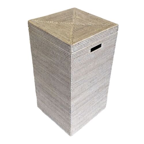 Matahari Rattan Whitewash Square Laundry Basket Hamper