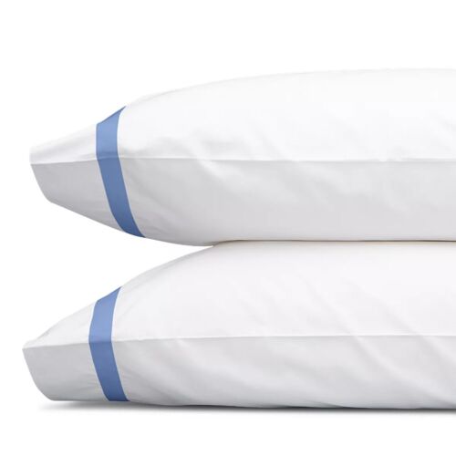 Matouk Lowell White & Azure King Pillowcase/Pair - 21x41"