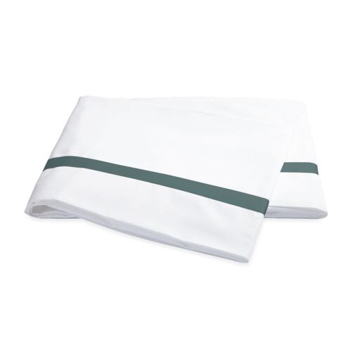 Matouk Lowell White & Deep Jade King Flat Sheet - 114x112"