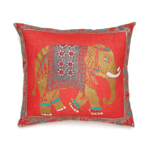 Mirella Elephant Coral Linen Pillow 19x21"