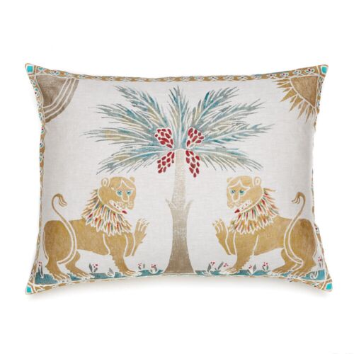 Mirella Lions & Palm Linen Pillow 19x26"