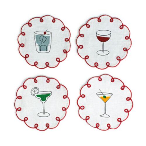 Misette Fete Embroidered Coaster Set/4