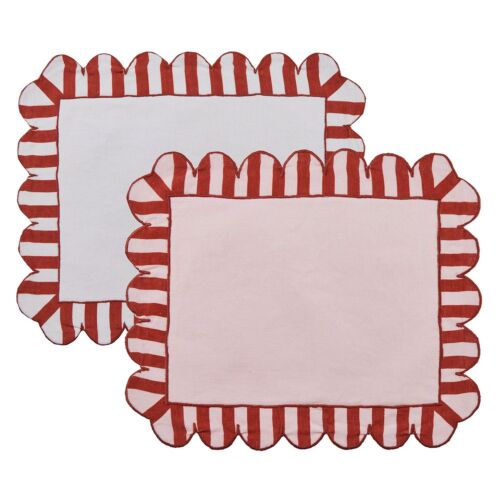  Misette Jardin Scalloped Reversible Placemat Red