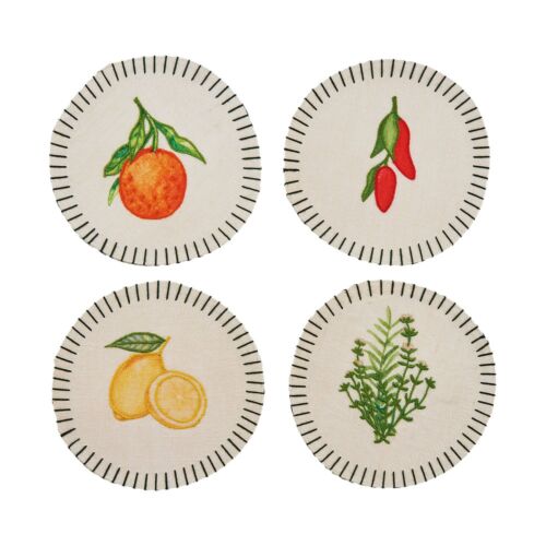 Misette Still Life Embroidered Coaster Set/4