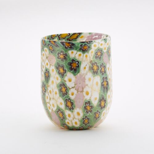 Murrine Glass Tumbler Green White Daisy