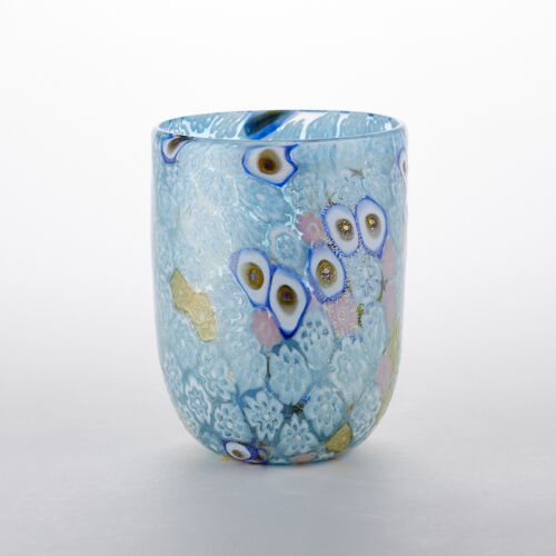 Murrine Glass Tumbler Sky Blue & Pink Floral