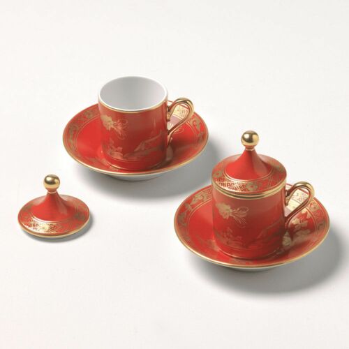 Ginori Oriente Italiano Rubrum Gold Rim Espresso Cup Set/2
