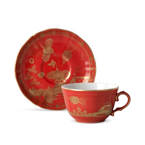 Ginori Oriente Italiano Rubrum Gold Rim Tea Cup Set