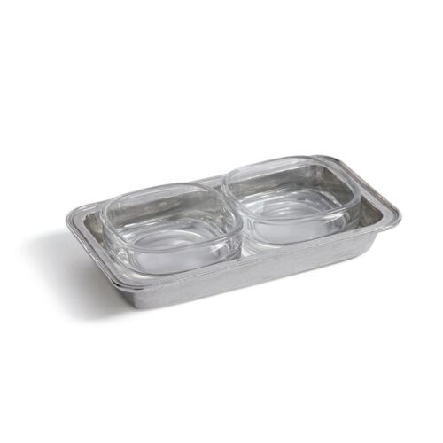 Pewter & Glass Double Condiment Set