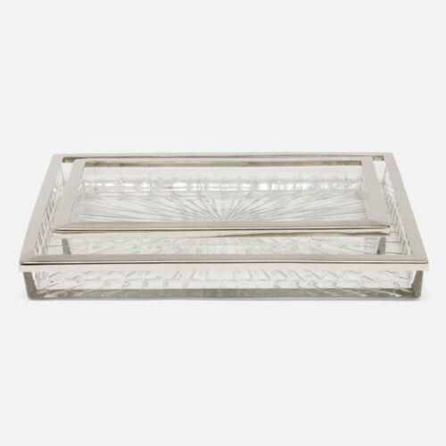 Pigeon & Poodle Argos Clear & Nickle Set/2 Nested Trays