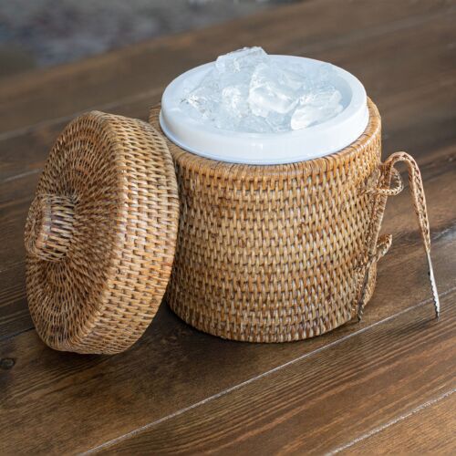 Rattan Ice Bucket with Tong