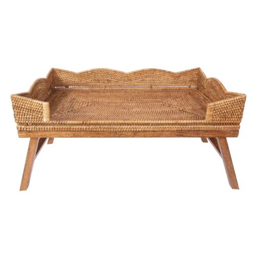 Rattan Scallop Breakfast Tray with Wooden Legs