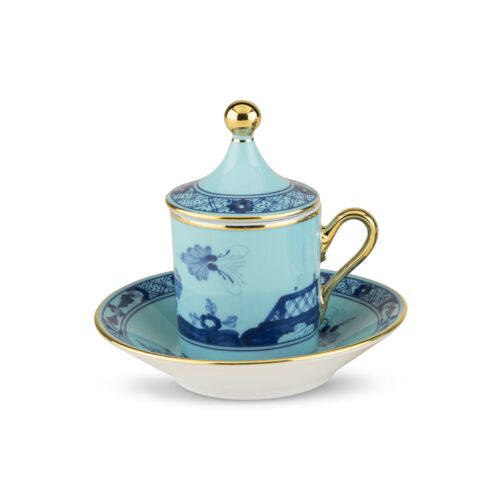 Ginori Oriente Italiano Iris Gold Rim Espresso Cup Set
