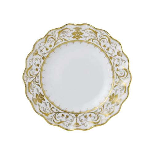 Royal Crown Derby Darley Abbey White & Gold Fluted Dessert Plate