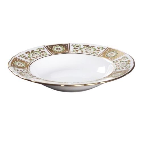 Royal Crown Derby Green & Gold Rim Soup Plate
