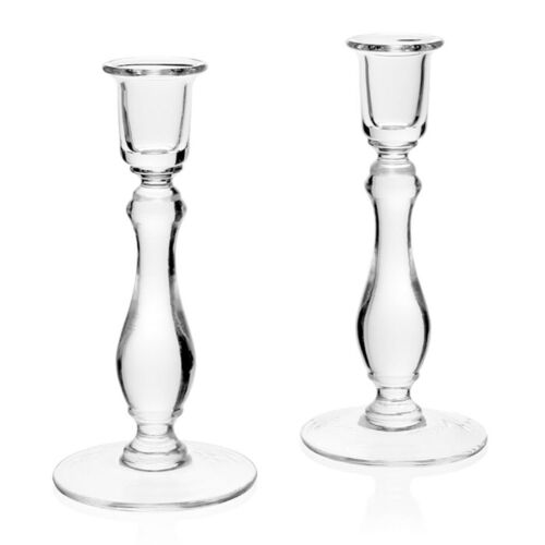 WYC Glass Meryl Candlesticks Pair 8"