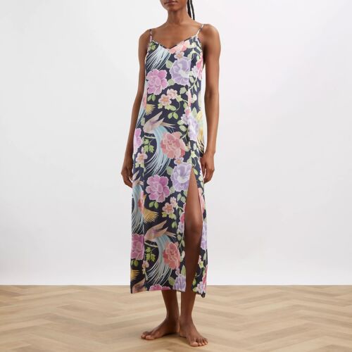      Liberty Tropical Shawl Silk-Satin Chemise Dress