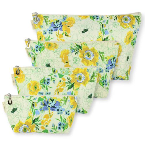 Dana Herbert Yellow Peony Seafoam Cosmetic Bags