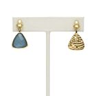 18K Gold-Dipped Beehive Reversible Blue Stone Earrings