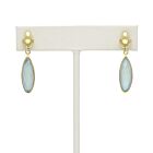 18K Gold-Dipped Long Pod Reversible Light Blue Stone Earrings