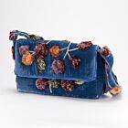 Anke Drechsel Silk Velvet Shoulder Bag Purse Wildflower Riviera Blue