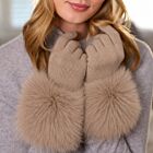 Cashmere Fox Cuff Gloves Natural