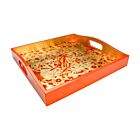 Caspari Gilded Porcelain Coral & Gold Lacquer Tray