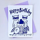 Letterpress Birthday Raccoons Card