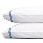 Matouk Lowell White & Azure Standard Pillowcase/Pair - 21x33"