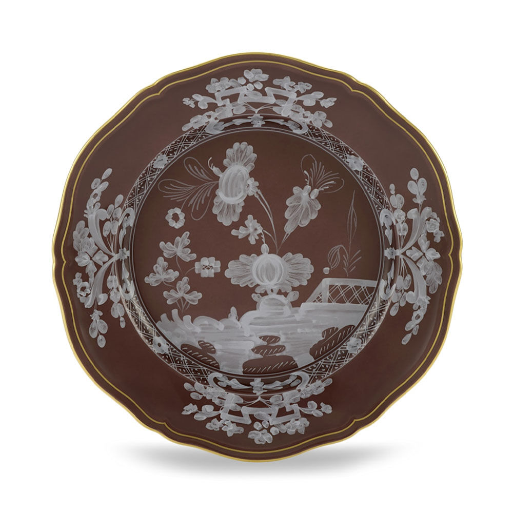 Ginori Oriente Italiano Castagna Gold Rim Dinner Plate