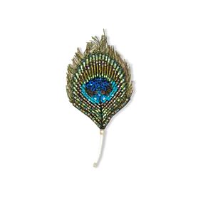 Artisan Brooch Pin Luminous Peacock Feather