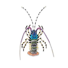 Artisan Brooch Pin Ornate Painted Lobster