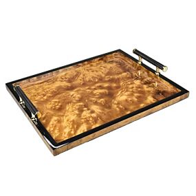 Lacquer Walnut Burl Reiko Tray with Handle