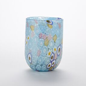 Murrine Glass Tumbler Sky Blue & Pink Floral