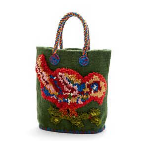 Nathalie Lete Tote Bag Small Bird Dark Green