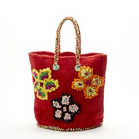 Nathalie Lete Tote Bag Small Flower Dark Red